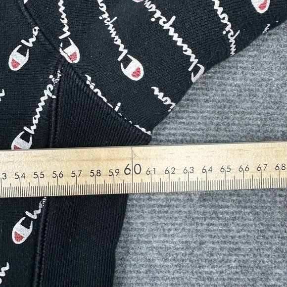 Champion Jumper Mens Large All Over Print Reverse Weave Hoodie Pullover Black - Picture 9 of 11